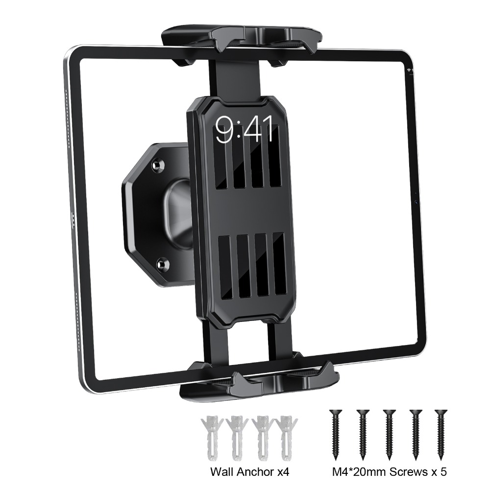 Essential Tablet Accessories - 壁掛け式スマホホルダー タブレットスタンド 調整可能クランプ 360度回転 ユニバーサルブラケット iPhone/iPad対応