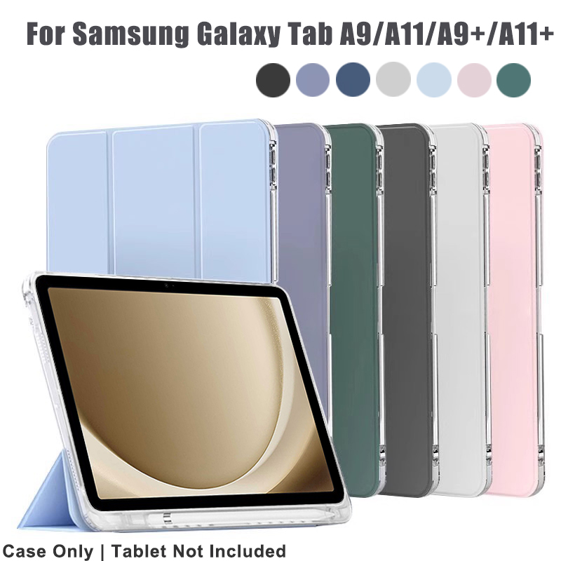 Getac Tablet Accessories - クリアクリスタルタブレットケース、ペンホルダー付き、Samsung Galaxy Tab A9、A11 Plus、A9+、A11+、11インチ、8.7インチ、2025年モデル対応、フリップ式マグネットスタンドケース