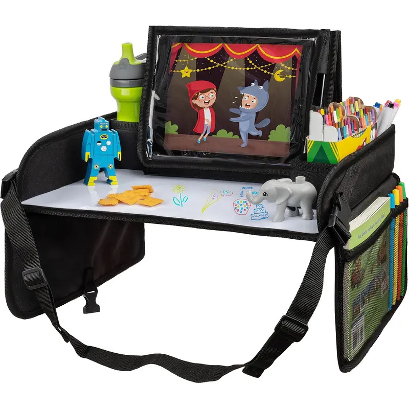 Tablet Lap Desk - 子供用トラベルラップデスク（ドライイレース対応表面、スナックホルダー、車後部座席用タブレットスタンド付き）