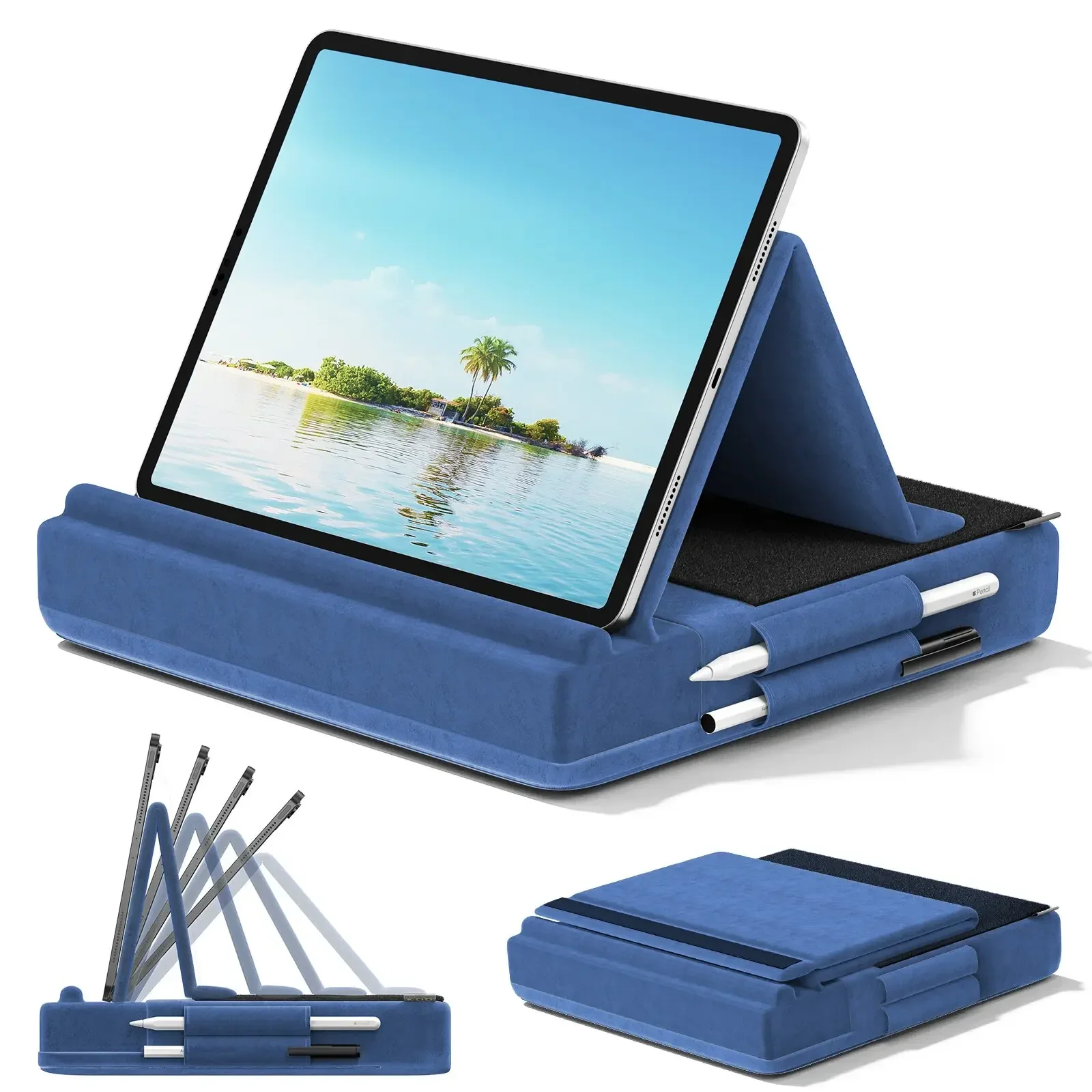 Tablet Lap Desk - アップグレードされたタブレット枕スタンド マルチアングル表示 Ipad ホルダー ラップベッドとデスク用 折りたたみ式ソフトパッドドック