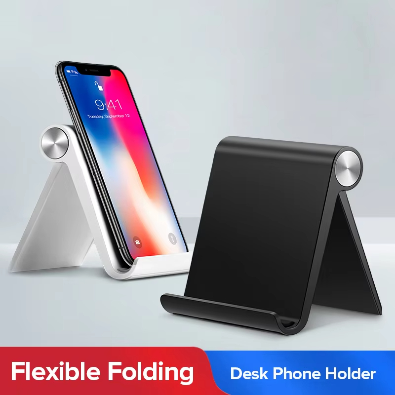 Essential Tablet Accessories - ユニバーサル折りたたみ式デスクフォンホルダー、ポータブル調整可能なデスクトップフォンホルダー、ほとんどの携帯電話とタブレットに対応