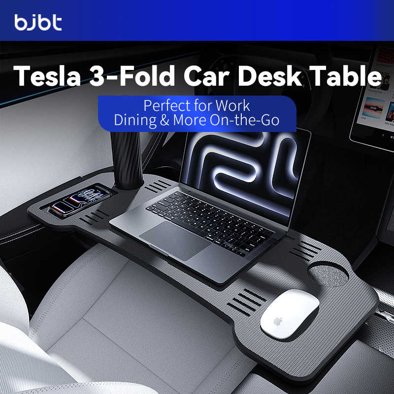 Tablet Lap Desk - BJBT折りたたみ式車載ラップトップデスクアップグレードトレイスタンド テスラモデル3 Y 2026用 ステアリングホイール用食事テーブル 旅行、仕事、キャンプ用