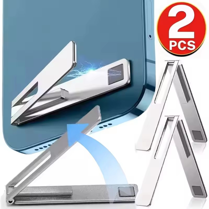 Essential Tablet Accessories - 目に見えない超薄型磁気携帯電話ホルダー スタンド 金属合金製折りたたみ式携帯電話キックスタンド デスクトップタブレットブラケットサポート