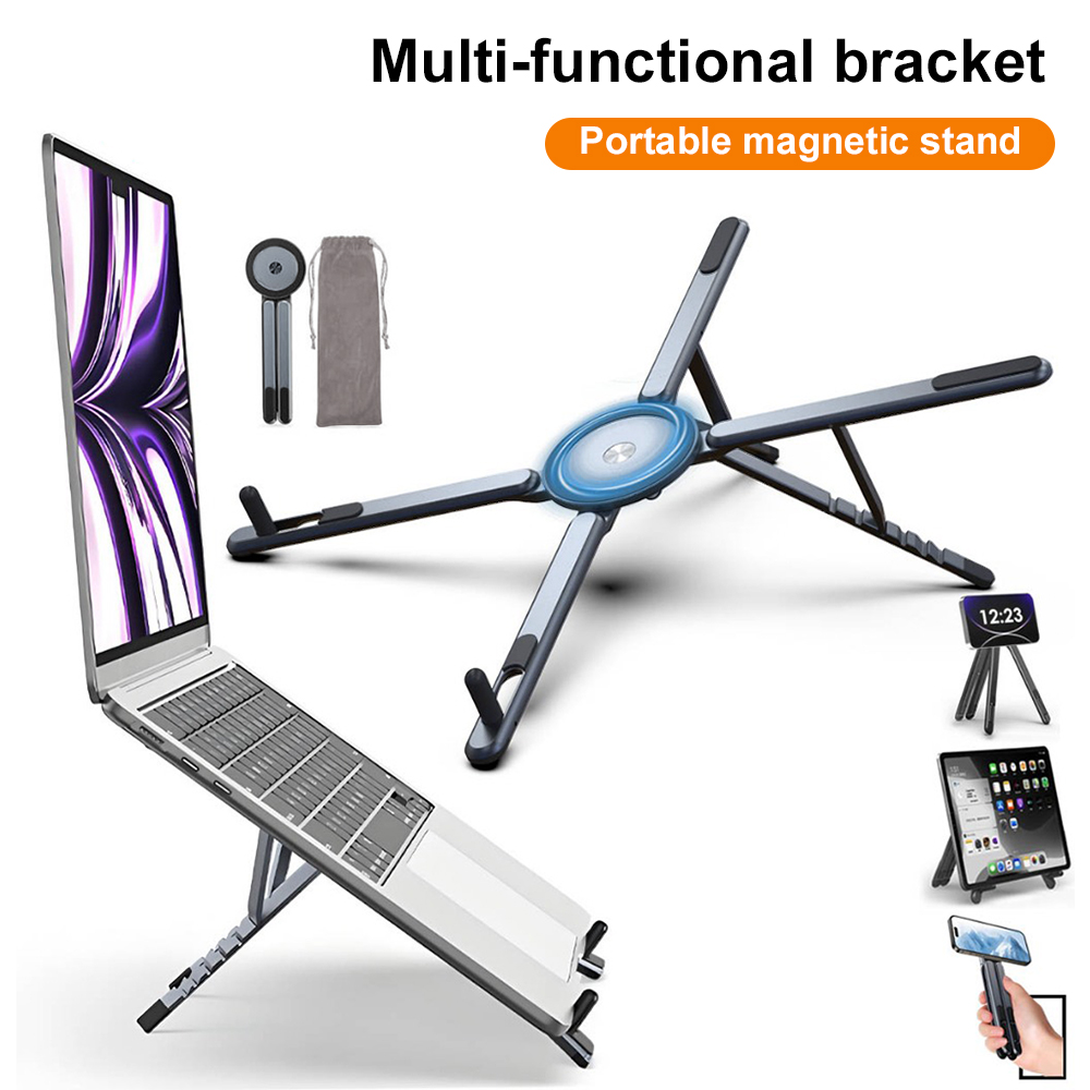 Essential Tablet Accessories - 携帯電話用マグネット式ホルダー＆自撮り棒 3-in-1 折りたたみ式三脚スタンド iPhone、iPad、タブレット、ノートパソコン、デスクトップ用