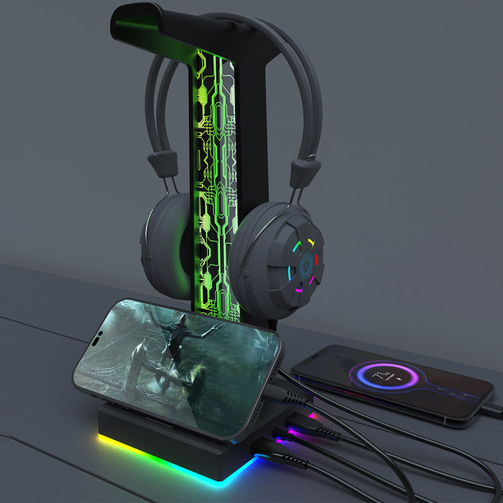 RGBゲーミングヘッドセットスタンド,デュアルUSBポート, - Tablet Accessories Aesthetic のレビューと価格